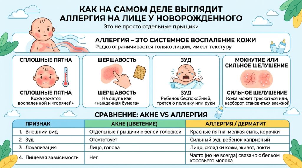 как выглядит аллергия на лице у новорожденного фото описание акне