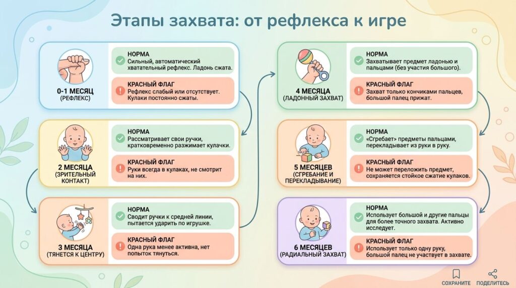 когда ребенок начинает держать игрушки осознанно погремушка в 3 месяца