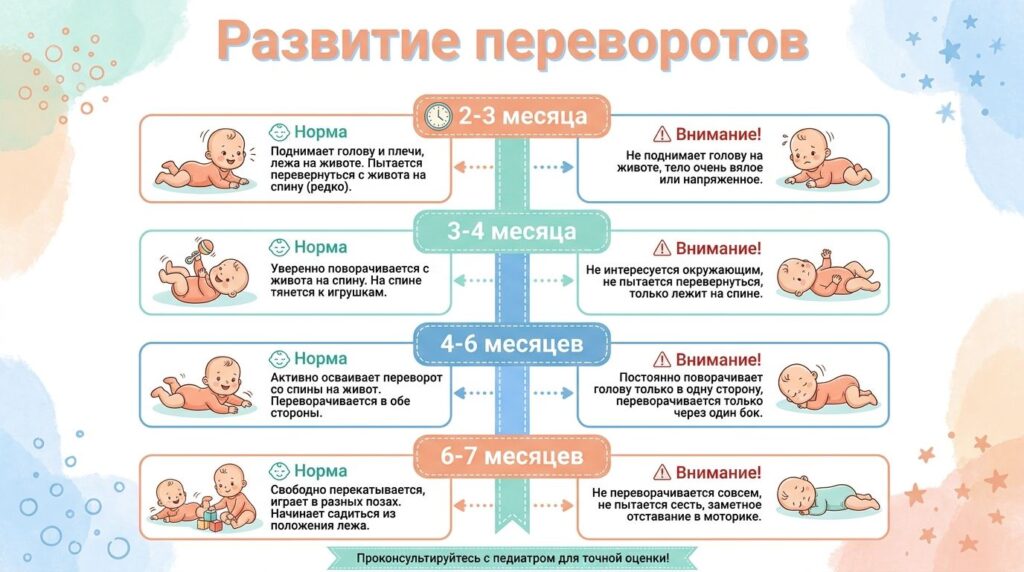 когда ребенок начинает переворачиваться со спины на живот этапы развития